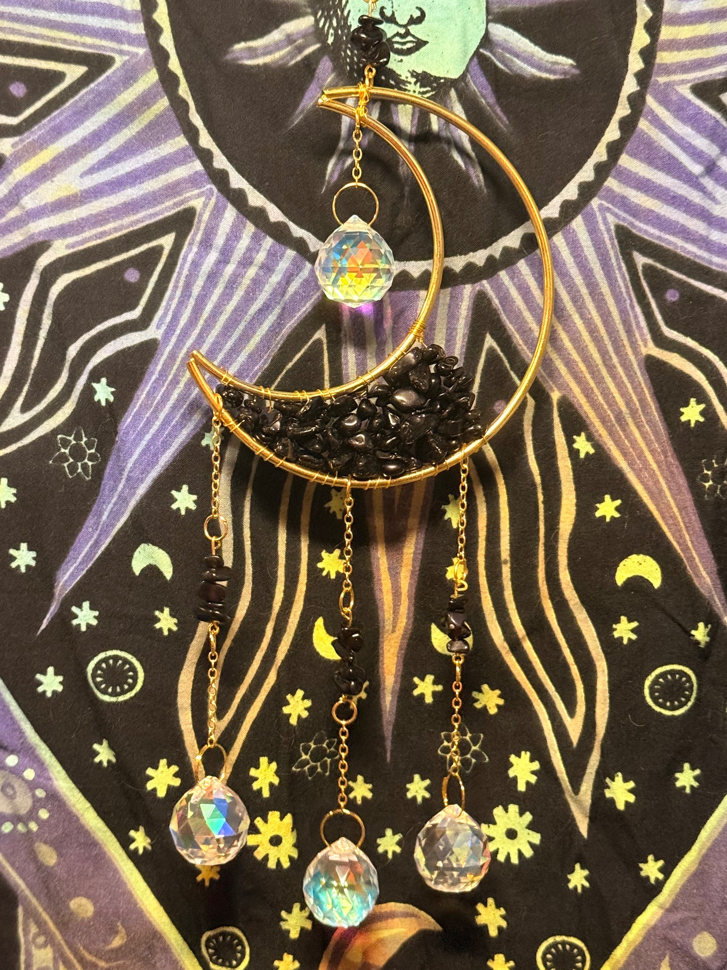 Obsidian crescent moon suncatcher